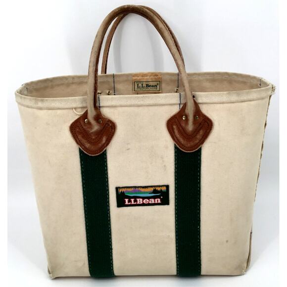 L.L. Bean Handbags - Vintage 1970s L.L.Bean Boat & Tote Leather Handle Canvas Bag Made USA Medium